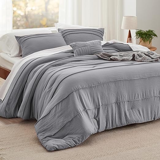 Navy Blue King Size Comforter Set - 4 Pieces Pinch Pleat Bed Set, Down Alternative