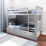 Bunk Bed, Twin-Over-Twin Bed Frame For Kids With Trundle, White