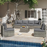 7 Piece Patio Furniture Set PE Rattan Sectional Conversation Sets