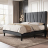 Queen Size Bed Frame with Geometric Wingback Headboard