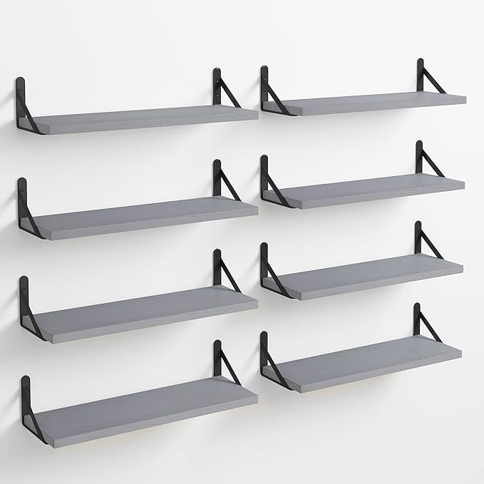 Floating Shelves Wall Shelves Width 4.7in Rustic Wood Set of 8, Wall Storage Shelves