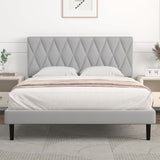 Queen Bed Frame Upholstered Platform with Headboard and Strong Wooden Slats