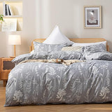 Queen Floral 3 PCS Bedding Sets Oatmeal Plant Flowers Printed on Fluffy Comforter