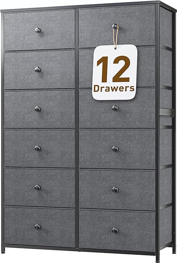 Black Dresser for Bedroom with 12 Drawers Tall Dressers & Chests of Drawers