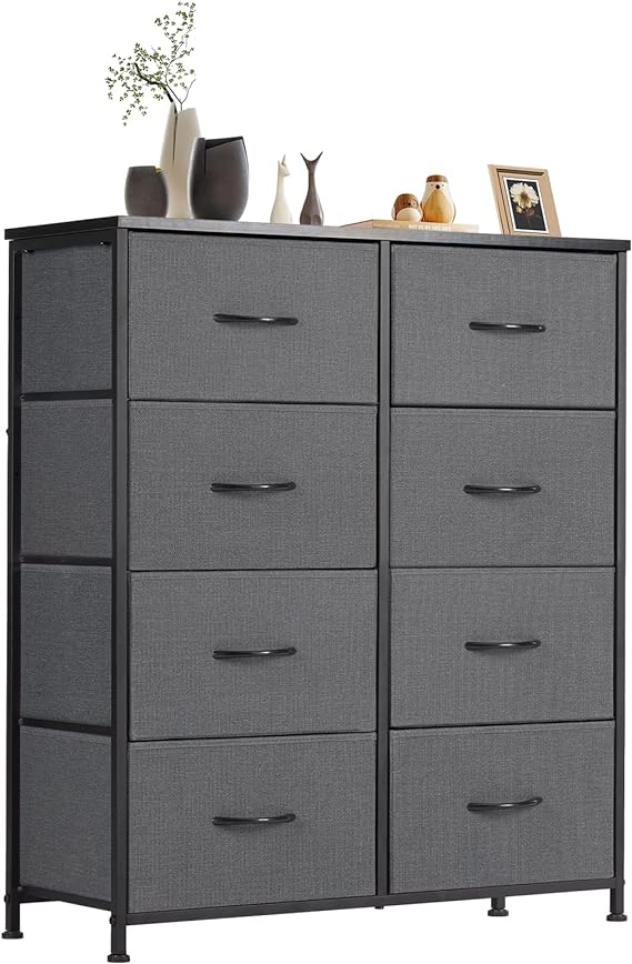 Dresser for Bedroom with 8 Fabric Drawers, Tall Chest Storage Tower