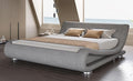 Queen Size Upholstered Bed Frame, Deluxe Low Profile Sleigh Bed with Faux Leather