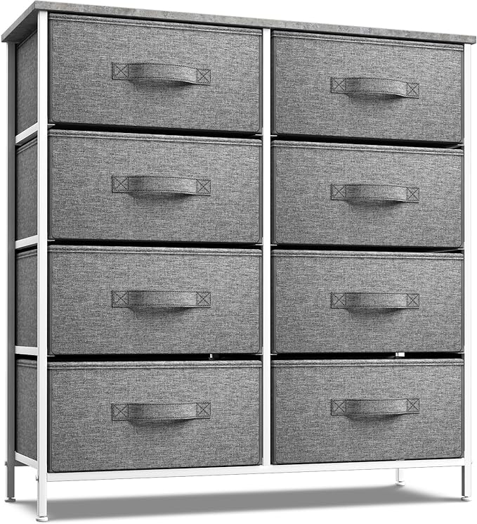 Dresser with 8 Faux Wood Drawers  Chest Organizer Unit with Steel Frame Wood