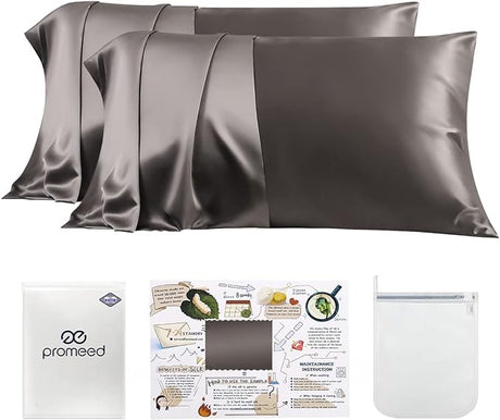 White Silk Pillowcase 2 Pack for Hair and Skin, Both Sides 23 Momme Mulberry Silk