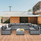 Outdoor PE Wicker Furniture Set, Patio Black Rattan Sectional Sofa Couch