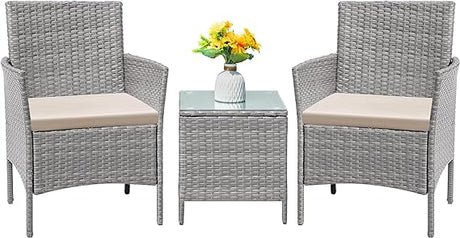 Patio Furniture Set 3 Pieces All-Weather Rattan Outdoor Furniture Patio Chairs