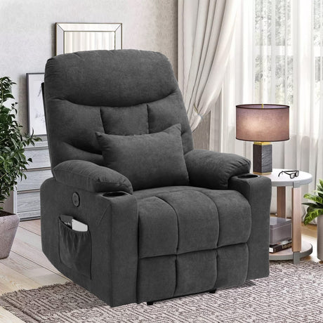 Grey Linen Power Recliner Chair in Living Room
