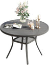 Metal Patio Dining Table for 4, 42" Grey Wood-Like Outdoor Round Table