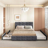 Queen Size Upholstered Bed with Trundle Bed and Two Storage Drawers Beige Tufted