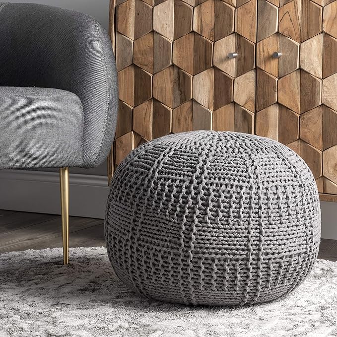 Berlin Casual Knitted Filled Ottoman Pouf, Blush