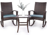 3 Piece Wicker Rocking Chair Patio Furniture Sets, Outdoor Wicker Bistro Rattan Chair