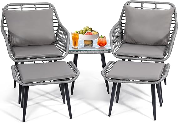 Outdoor Wicker Chairs and Table Bistro Conversation Furniture Set