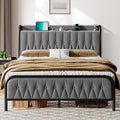 Queen Size Bed Frame with USB&Type-C Ports, Storage Velvet Button Tufted Headboard