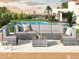 7 Piece Outdoor Patio Furniture Set, Black PE Rattan Wicker Sofa Set