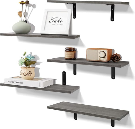 Floating Shelves for Wall Decor Storage, Dark Brown Wall Mounted Shelves Set of 5