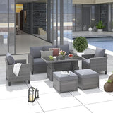 Outdoor Patio Furniture Set 6 Piece Wicker Conversation Set with Lift Coffee Table