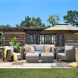 5 Pieces Outdoor Wicker Rattan Sofa Couch with Ottomans