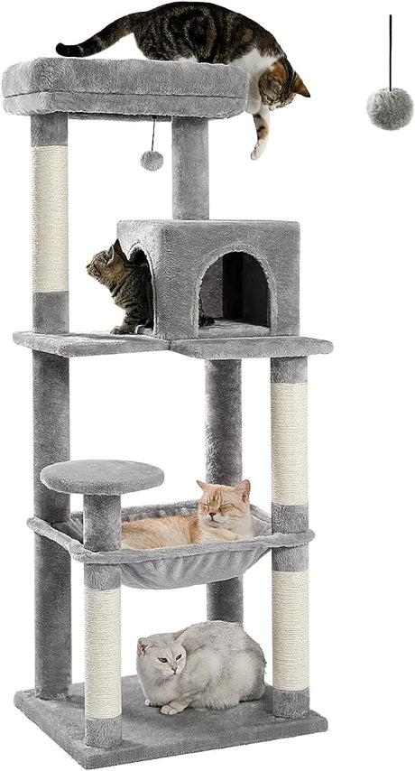 Cat Tree for Large Cats Adult with Metal Plush Big Hammock, 56.3" Cat Tower