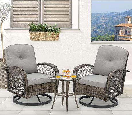 3 Pieces Outdoor Swivel Rocker Patio Chairs