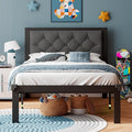 Twin Size Metal Bed Frame, Faux Leather Platform Bed Frame with Button Tufted