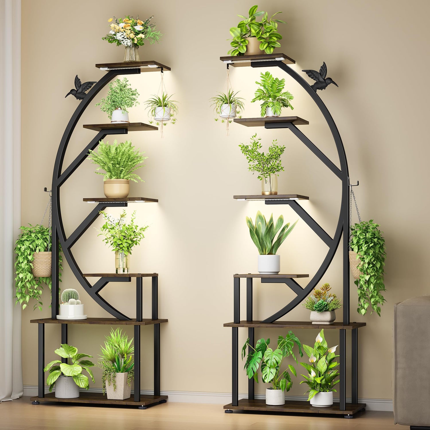 GrowNest 62 two-pack corner plant stand with LED grow lights