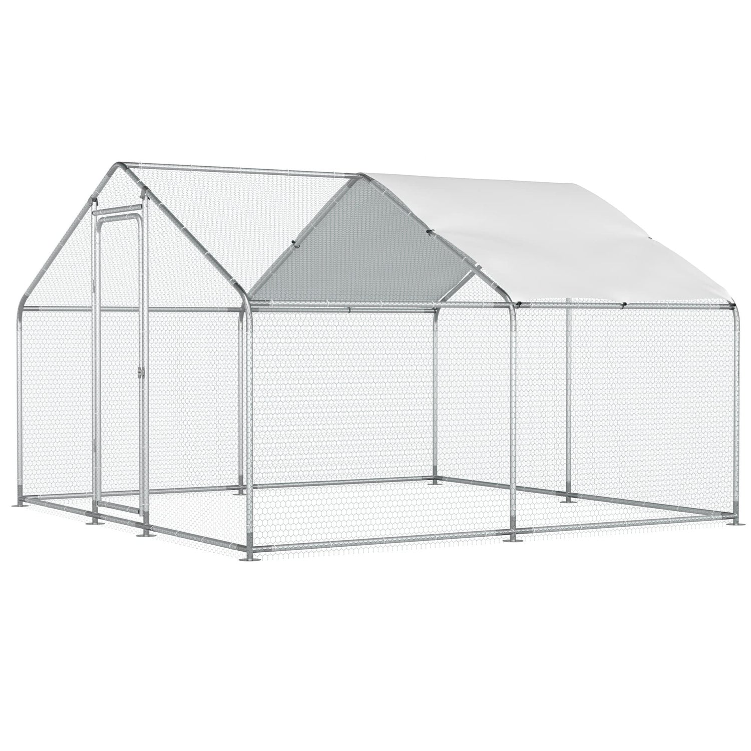 GuardRoost XL 10x10 galvanized chicken run with roof tarp