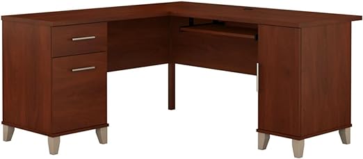 Somerset L Shaped Desk with Storage in Storm Gray Corner