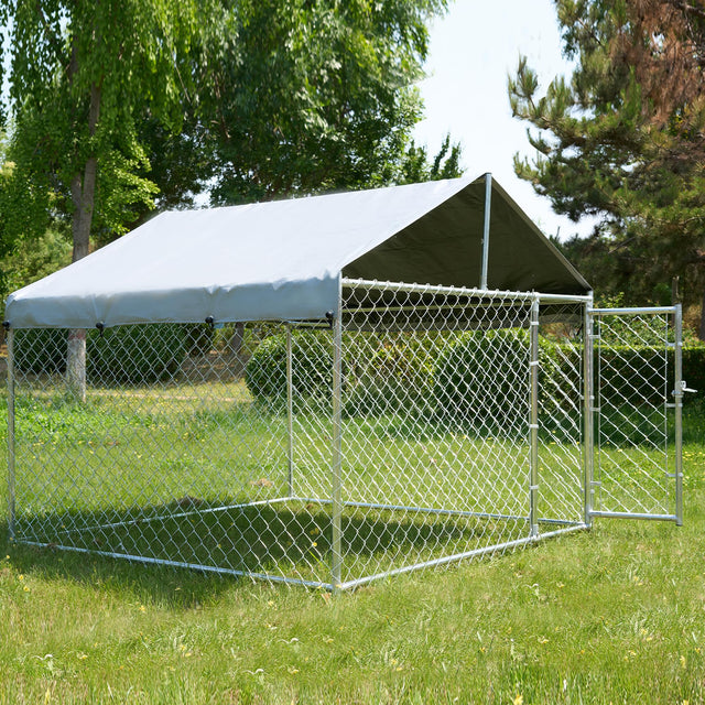 Heavy-duty dog run for large breeds with raised legs and waterproof cover