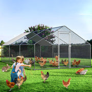 Heavy-duty outdoor poultry pen with rust-resistant frame and predator-proof mesh