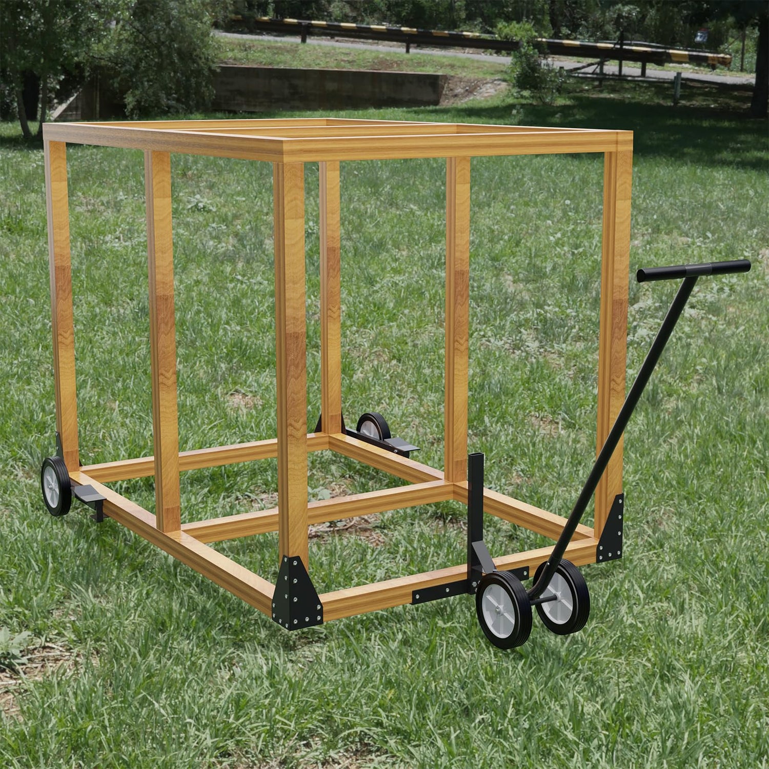 Heavy-duty steel mobility system for chicken coops with two-pedal lift system