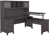 Height-adjustable desk with storage cabinets