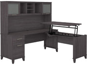 Height-adjustable desk with storage cabinets