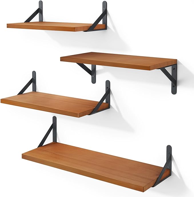 Floating Shelves, Set of 4, Gray Wood Wall Mounted Shelf for Living Room, Bathroom