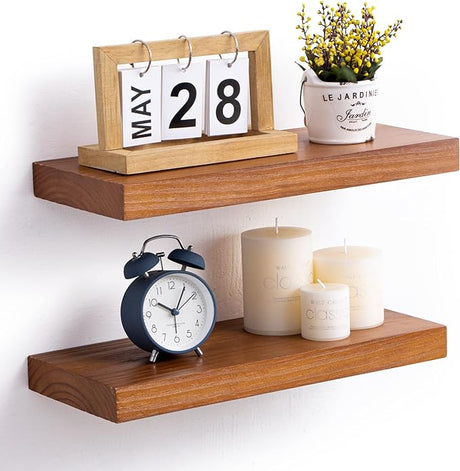 Floating Shelves Wall Mounted Set of 2 - Handcrafted European Pine Natural Rustic