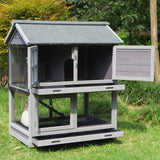 HopEase Deluxe rabbit hutch with wheels, dual trays, and wire mesh floor