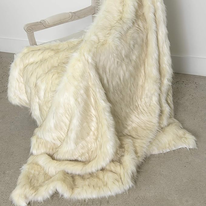 Heavyweight Super Soft Luxury Faux Fur Oversized Throw Blanket  Bleached Finn