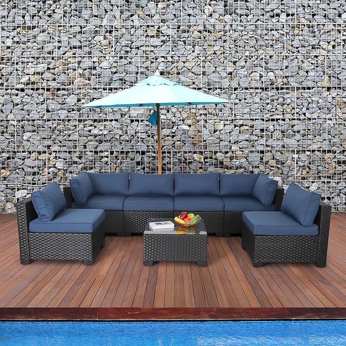 Outdoor PE Wicker Furniture Set, Patio Black Rattan Sectional Sofa Couch