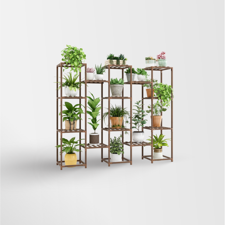 Multi Tall Tier Wooden Indoor Plant Stand with Large Storage