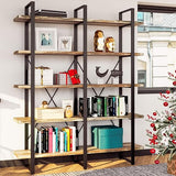 Industrial Bookshelf and Bookcase Double Wide 5 Tier, Large Open Shelves