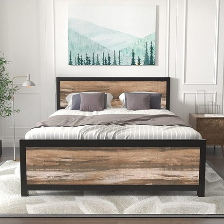 Full Size Metal Platform Bed Frame with Headboard and Footboard,  with Mattress Foundation