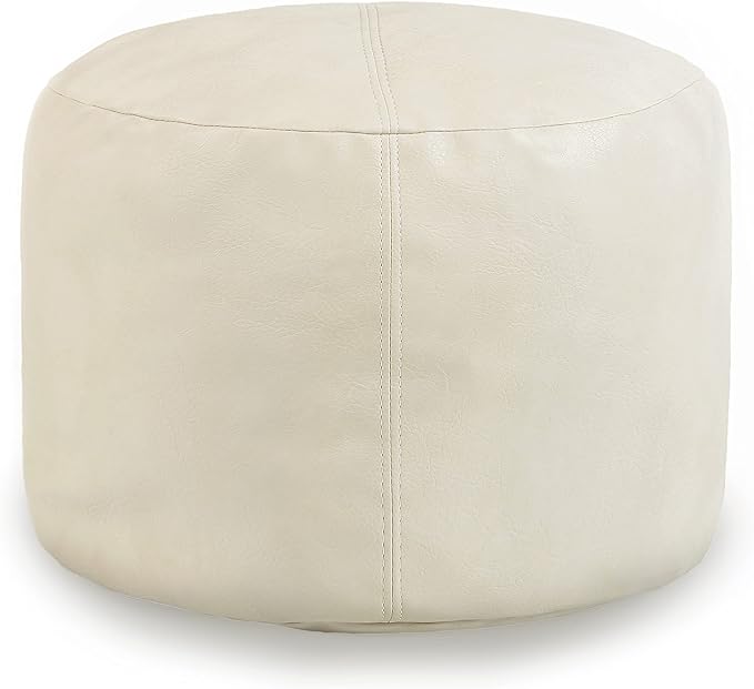 Unstuffed Faux Leather Pouf Cover, Handmade Footstool Ottoman Storage Solution