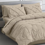 Queen Comforter Set 7 Pieces Pinch Pleat Bed in A Bag, Grey Pintuck