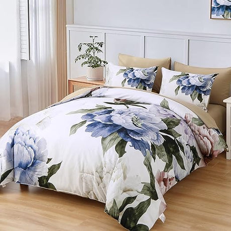 Blue Queen Comforter Set 7 Piece Bed in a Bag Queen