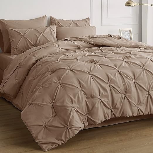 Black Comforter Set Queen - Bed in a Bag Queen 7 Pieces, Pintuck Bedding Sets Black