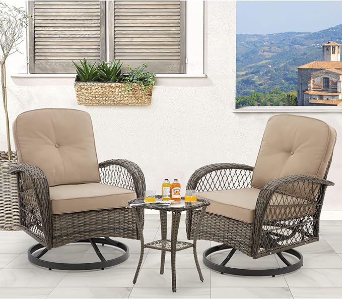 3 Pieces Outdoor Swivel Rocker Patio Chairs