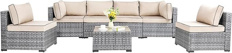 5 Pieces Outdoor Patio Sectional Sofa Couch, Silver Gray PE Wicker Furniture